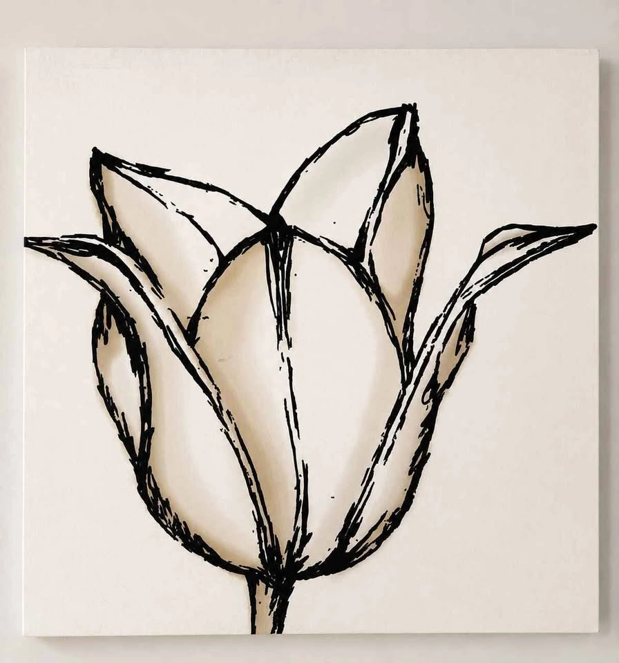Large Sketched Tulip & Lily Canvas Wall Art Set 24" x 24" - photo 4