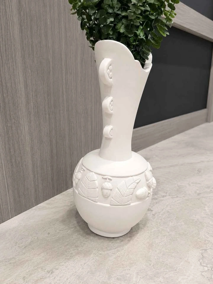 White Neoclassical Bisque Relief Vase 20" with Eucalyptus - photo 4