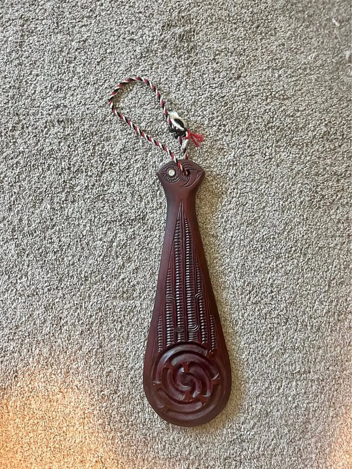 Hand-Carved Maori Wahaika Wood Club