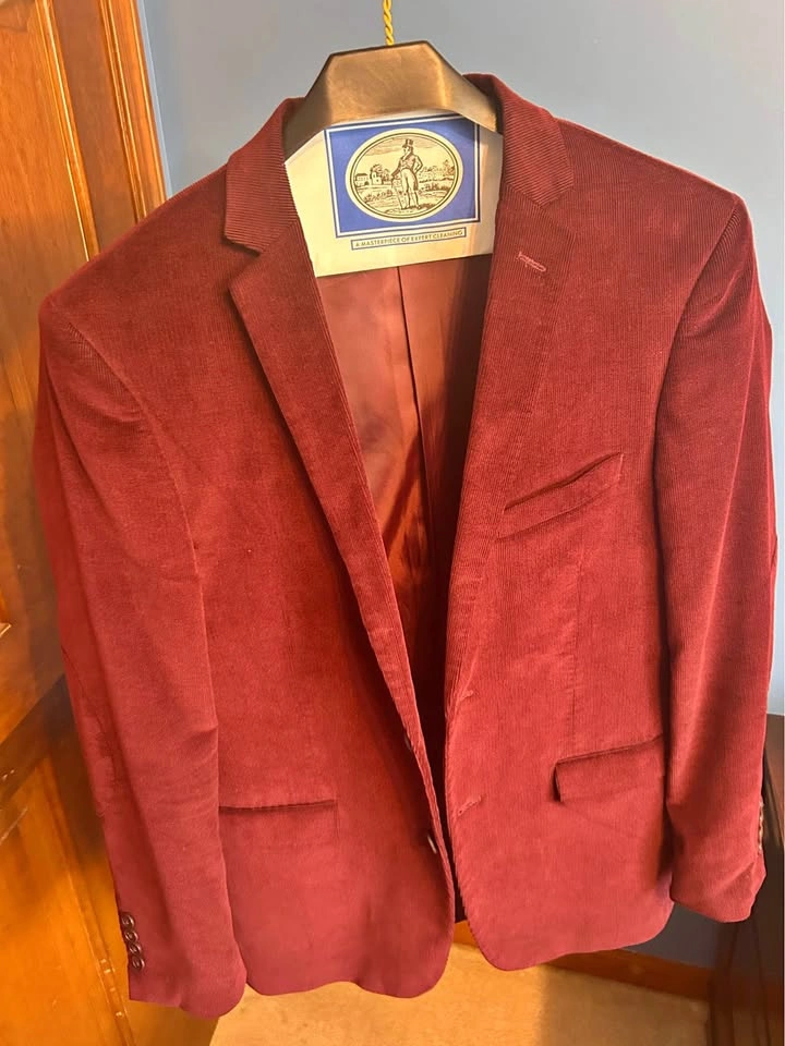 Adolfo 38R Maroon Red Corduroy Cotton Mens Blazer Jacket