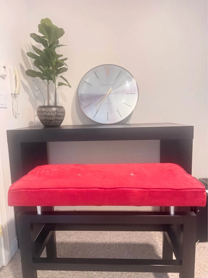 Urban Barn Pub Table & Bench Set – Modern Black with Red Upholst - photo 2