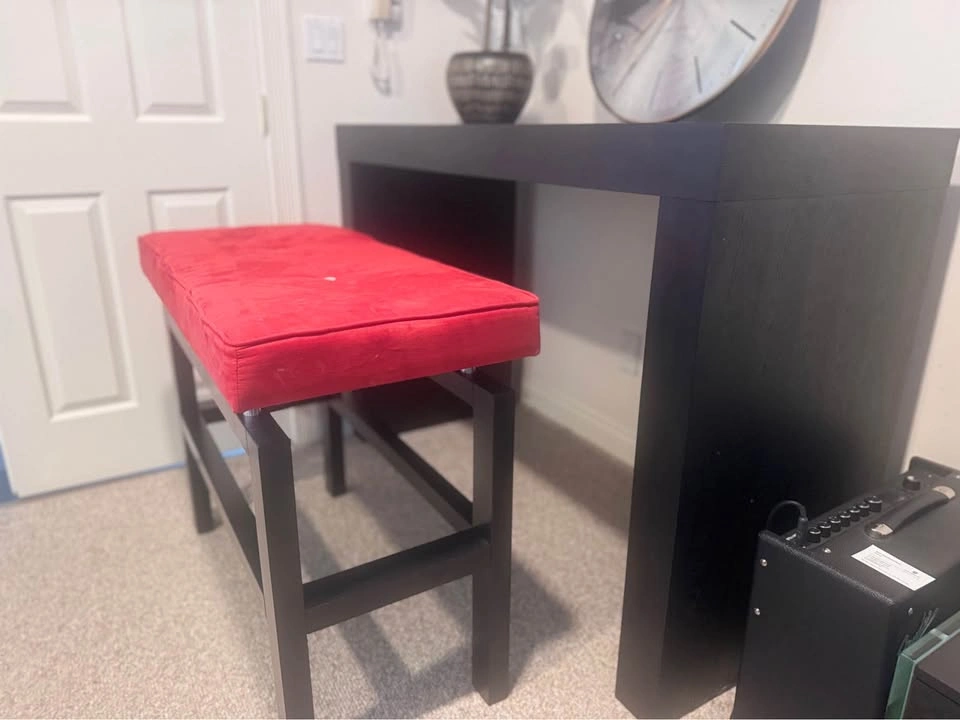 Urban Barn Pub Table & Bench Set – Modern Black with Red Upholst - photo 3