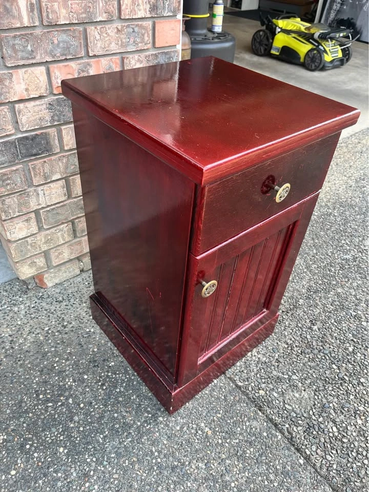 Dark Red Wooden Nightstand - photo 2