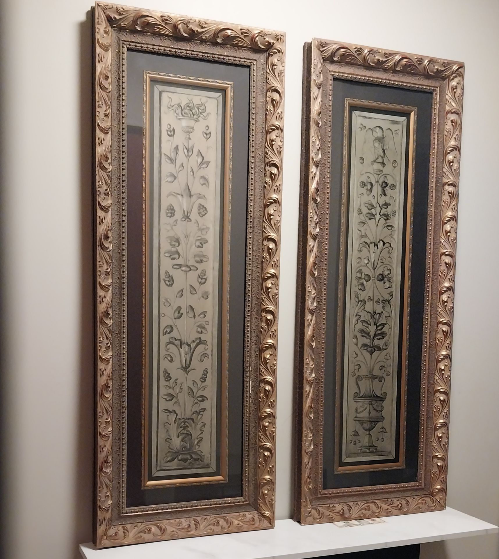 Elegant Framed Botanical Wall Art – Set of 2 – 50" x 19"