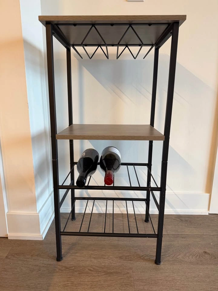 Wine rack with 3 levels, wine glass holder and a table top