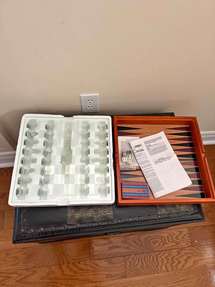 Checkers, backgammon, and chess set