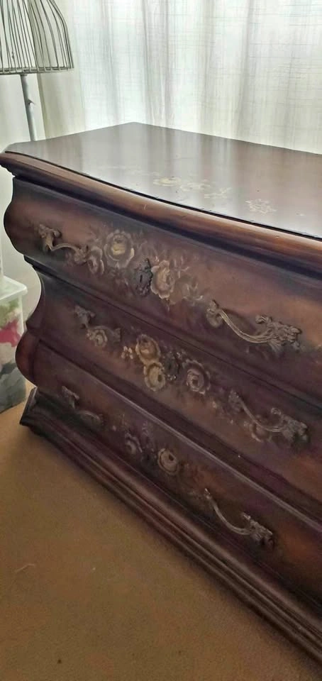 Vintage Hand Painted Solid Wood Dresser | 3 Drawer Chest