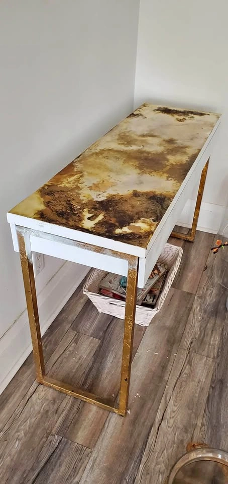 Custom Handmade Epoxy Console Table | Gold, White & Black