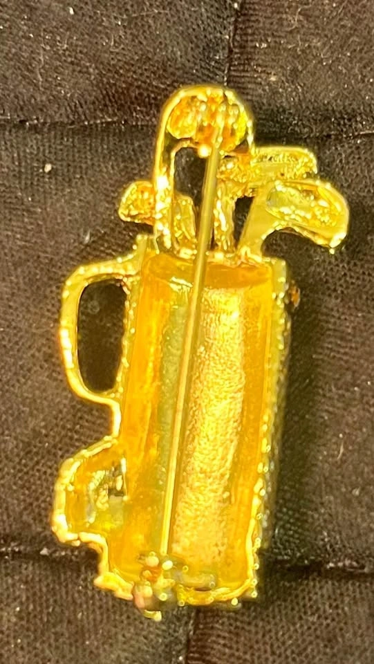 Gold-Toned Golf Bag Brooch with Rhinestones - photo 2