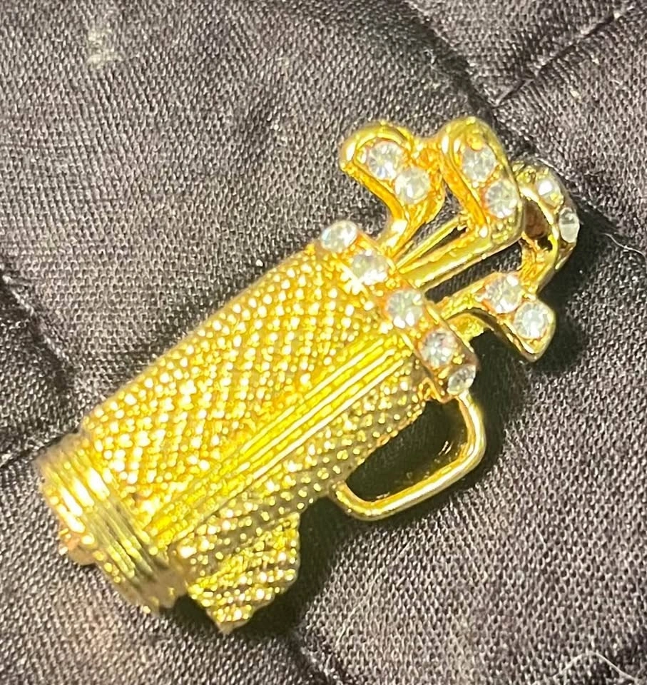 Gold-Toned Golf Bag Brooch with Rhinestones - photo 3