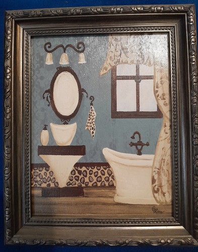 Modern Retro Bathroom - Framed Canvas Wall Art Painting