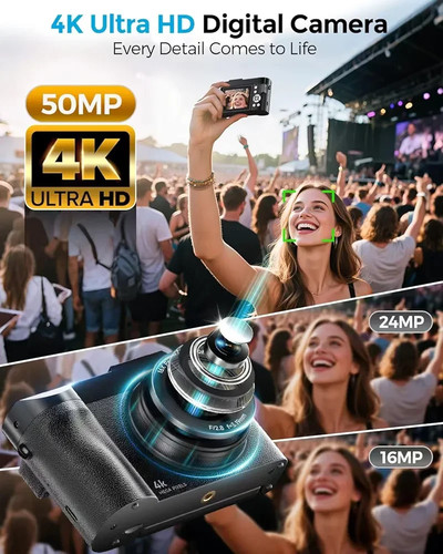 4K 50MP Digital Vlogging Camera with Flip Screen & 64GB SD - photo 3