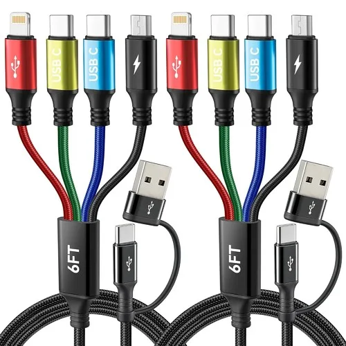 Dual USB-C 4-in-2 Multi Charging Cable (2-Pack, 6Ft)