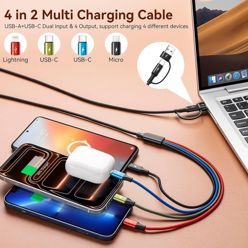 Dual USB-C 4-in-2 Multi Charging Cable (2-Pack, 6Ft) - photo 2