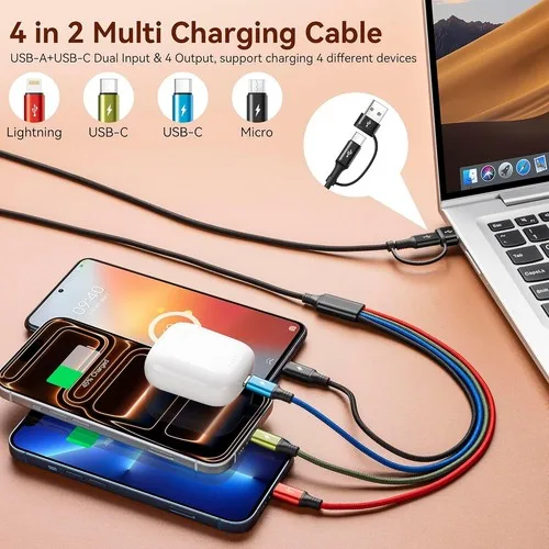 Dual USB-C 4-in-2 Multi Charging Cable (2-Pack, 6Ft) - photo 2
