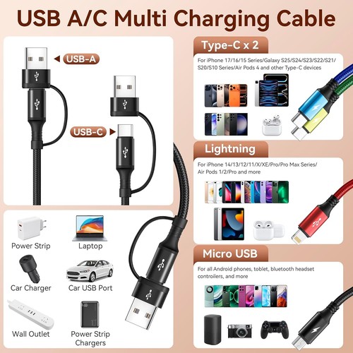 Dual USB-C 4-in-2 Multi Charging Cable (2-Pack, 6Ft) - photo 5