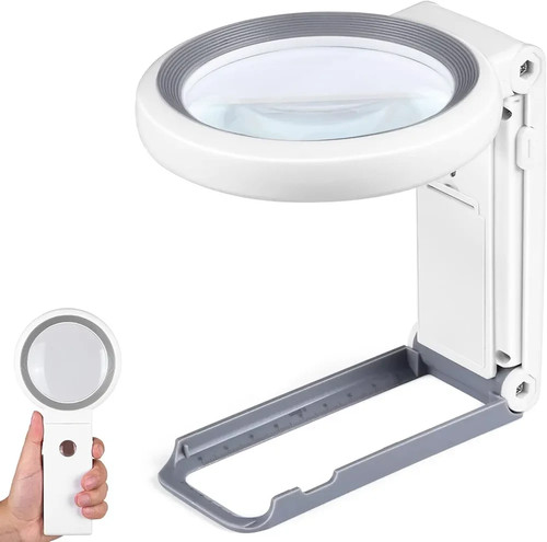 Magnifying Glass with Light and Stand, Foldable 18 LED