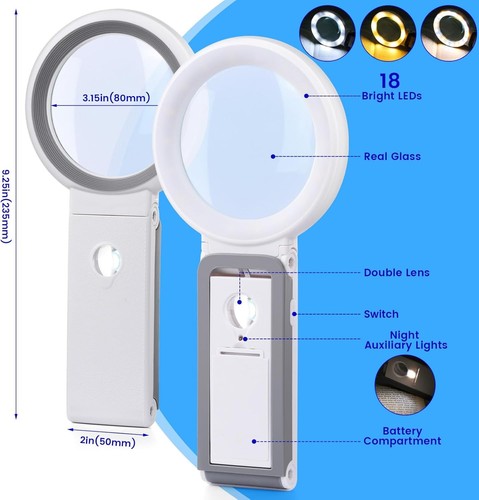Magnifying Glass with Light and Stand, Foldable 18 LED - photo 5