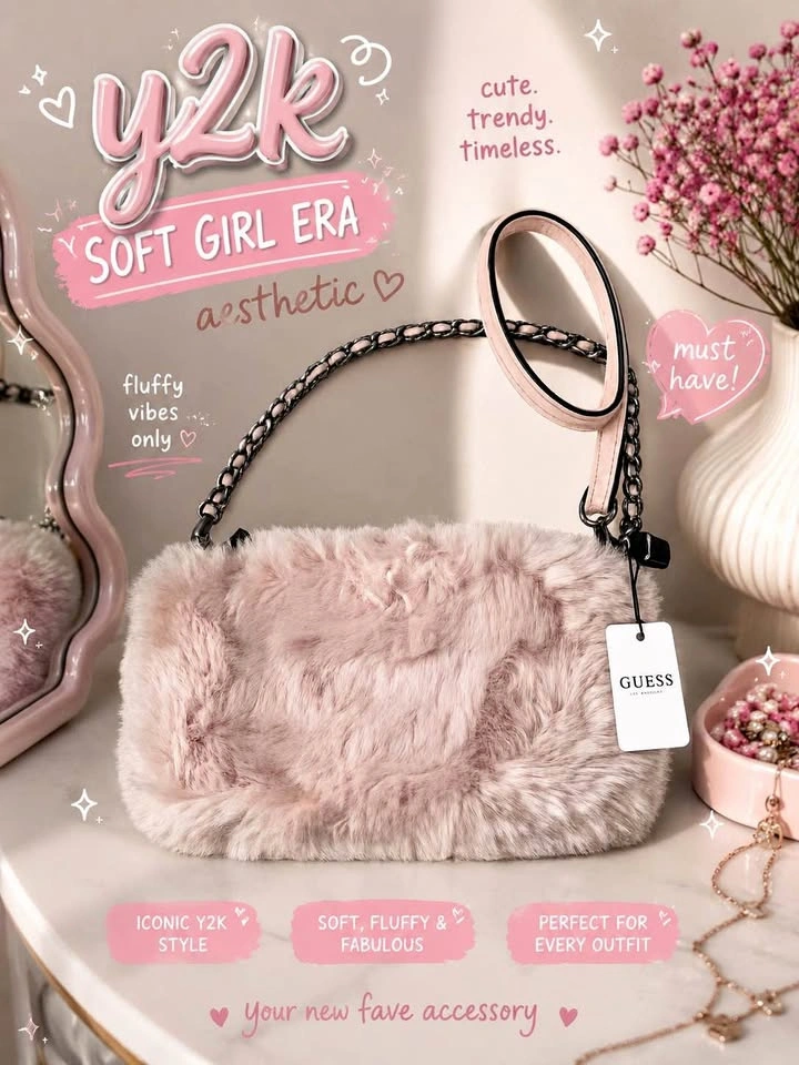 BNWT GUESS Faux Fur Y2K Shoulder Bag