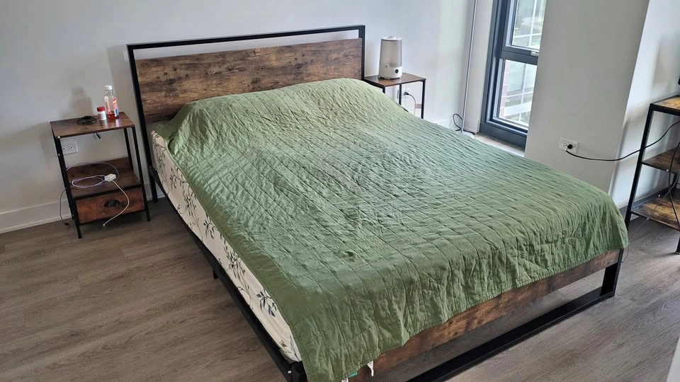 Queen Metal Bed Frame + Allswell Medium Firm Hybrid Mattress