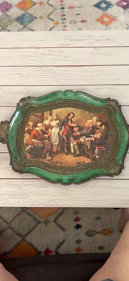 Green Gold Decorative Serving Tray Classical Scene