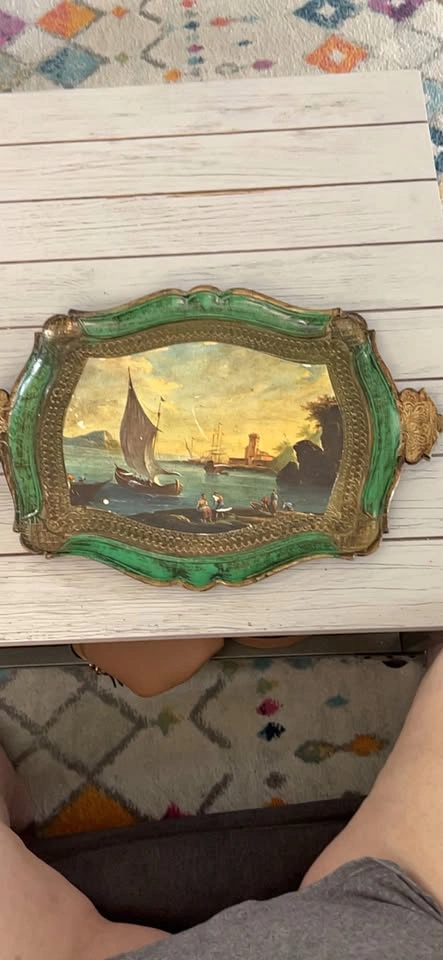 Ornate Harbor Scene Serving Tray