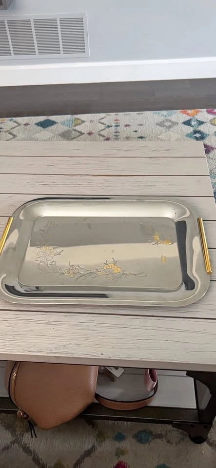 Silver Serving Tray with Gold Accents
