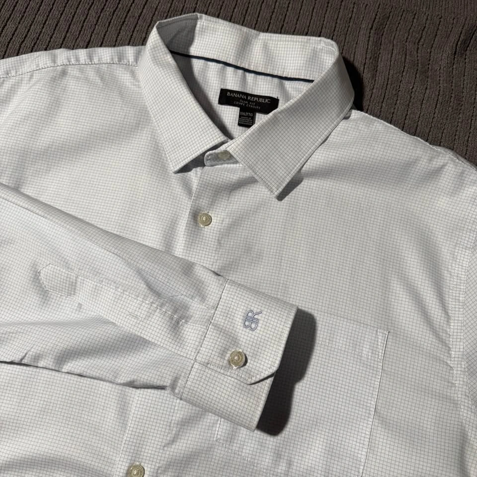 Banana Republic Linen Dress Shirt Size XXL - White/Blue - photo 2