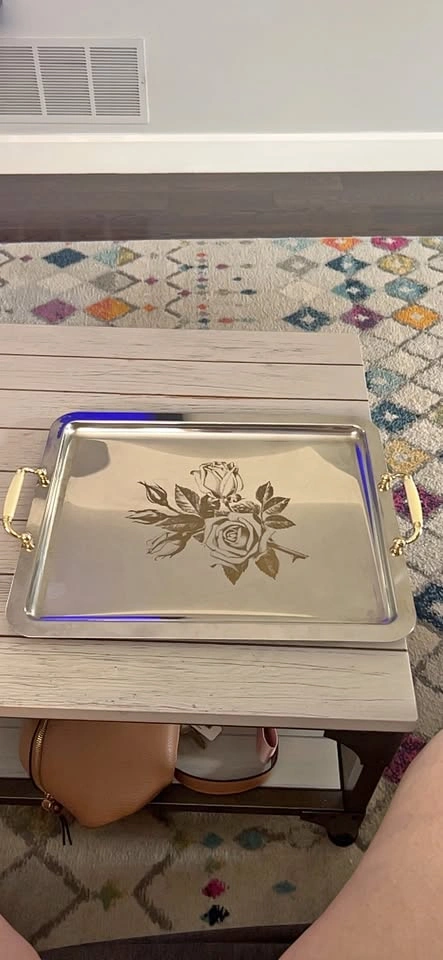 Silver Serving Tray with Rose Design