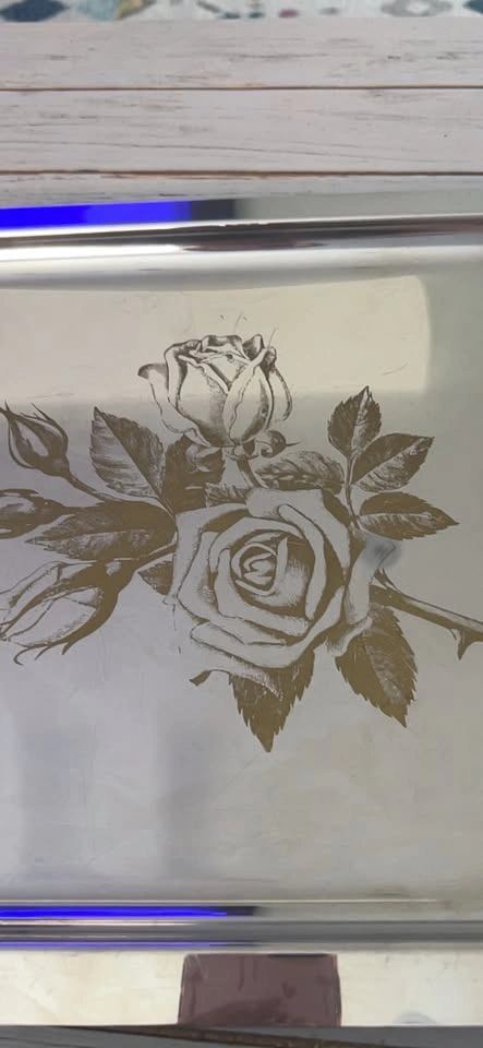 Silver Serving Tray with Rose Design - photo 3