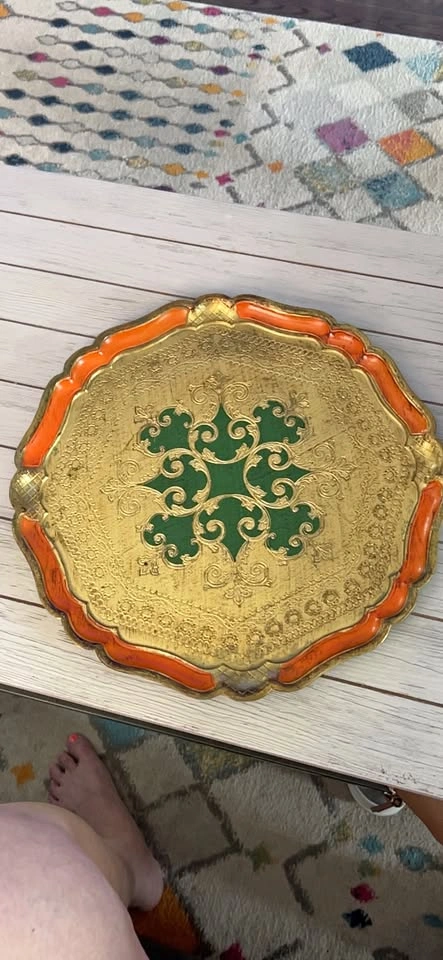 Decorative Gold Green Orange Serving Tray