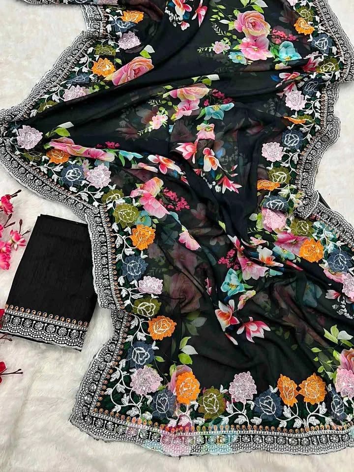 Premium Georgette floral Saree