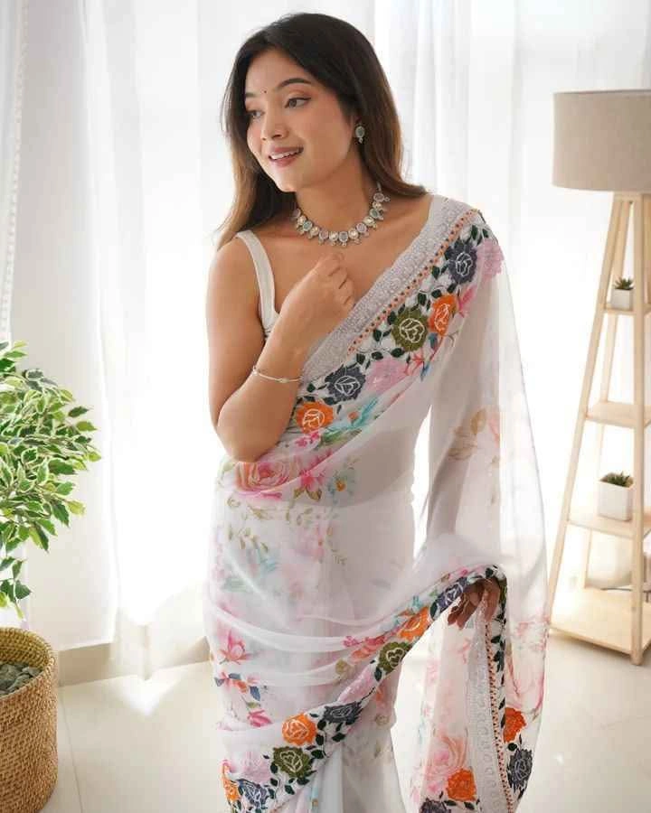 Premium Georgette floral Saree - photo 4