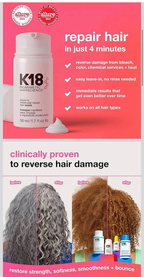 K18 Biomimetic Hairscience 50 ML Leave-In Molecular Repair Mask - photo 2