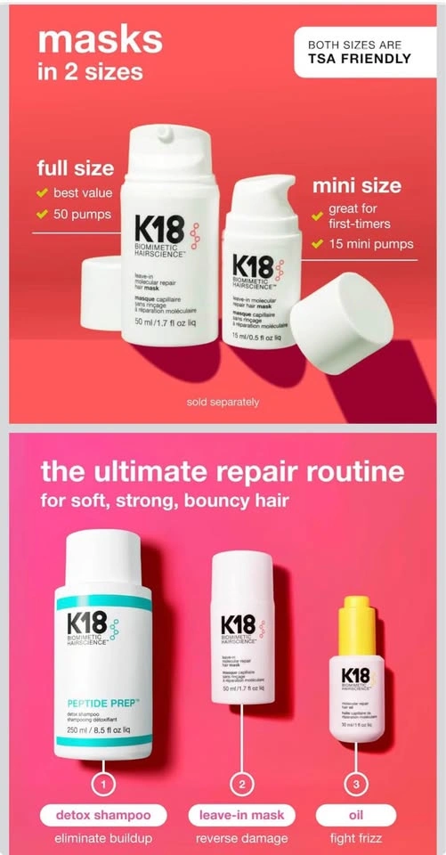 K18 Biomimetic Hairscience 50 ML Leave-In Molecular Repair Mask - photo 5