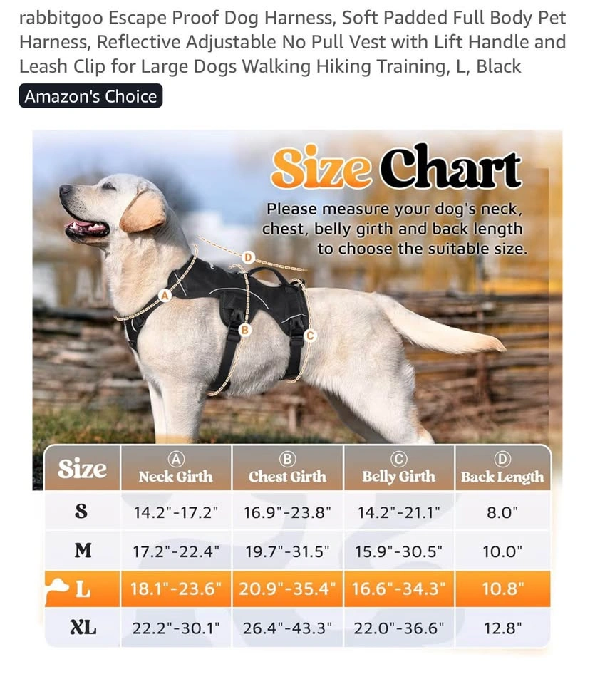 Rabbitgoo Escape-Proof Dog Harness – Size L - photo 2