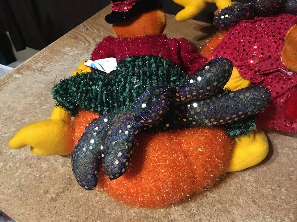 Pair of Plush Sparkly Turkey on Pumpkin Thanksgiving Pilgrims - photo 3