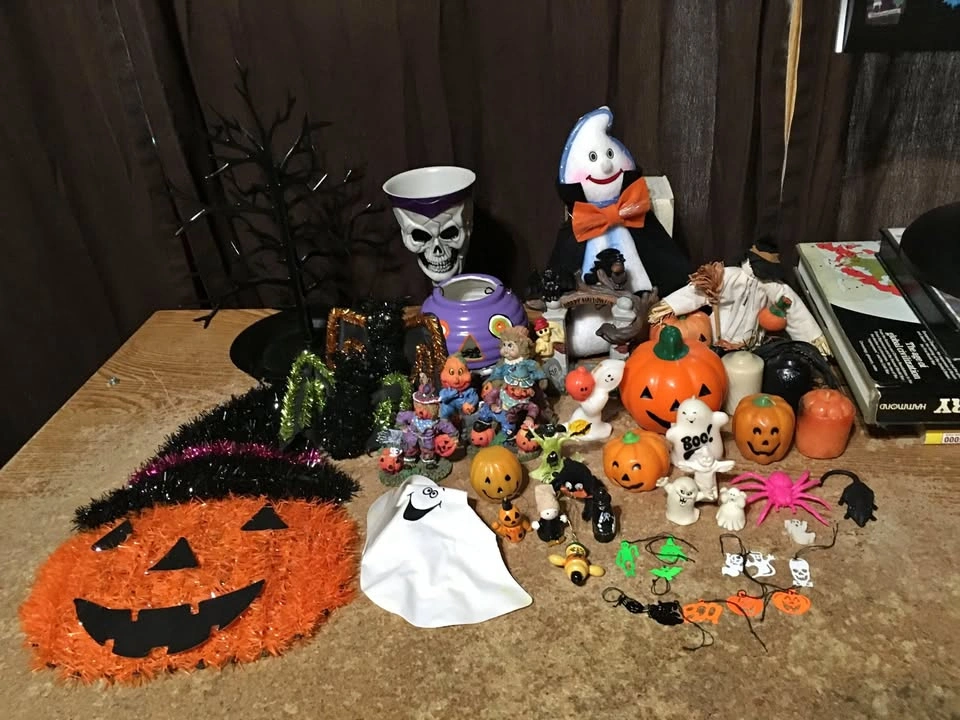 Halloween Decoration Lot: Candles, Figures, Tree, and More