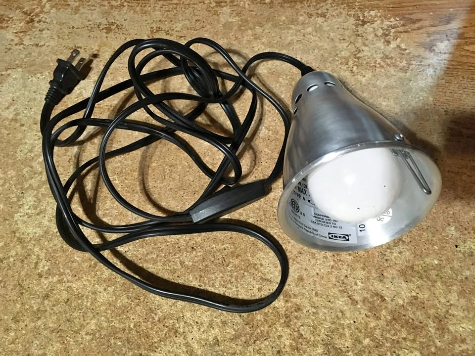 IKEA SIMPLE LAMP FIXTURE SILVER WITH LIGHT SWITCH AND LIGHT BULB