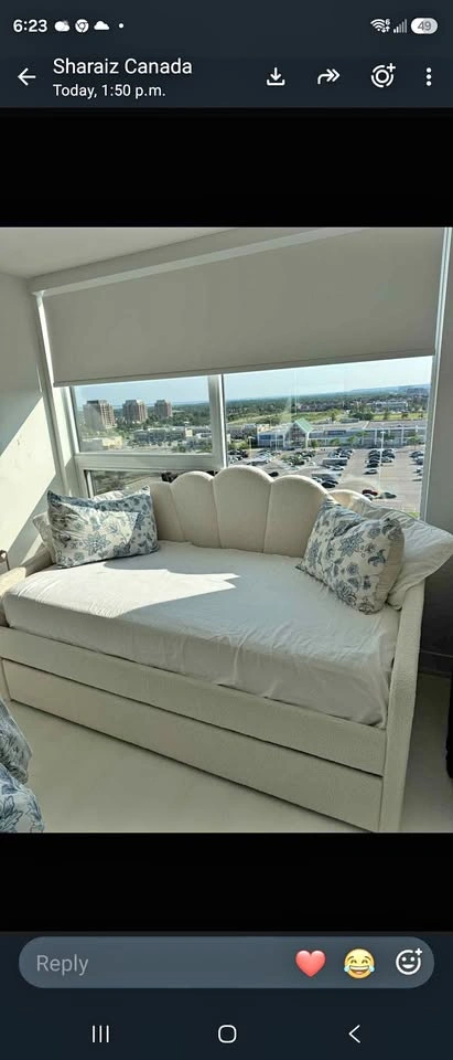 Day bed comes with a pullout bed with boucle fabric