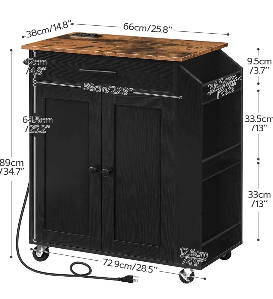 Rolling Kitchen Island with Charging Station – Like New - photo 2