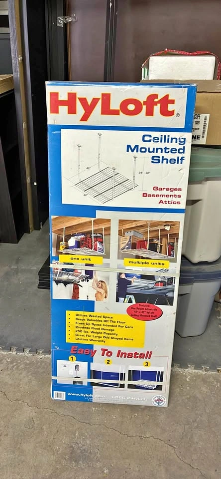 HyLoft Ceiling Mounted Garage Storage Shelf (42” x 42”) - New In