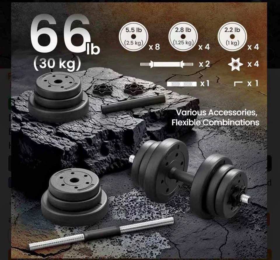 66Lb Brand new 2-in-1 Dumbbell/Barbell Weight Set