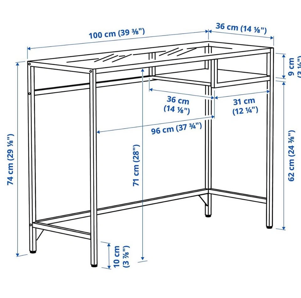 Modern Glass Top Study Desk – Black Metal Frame - photo 2