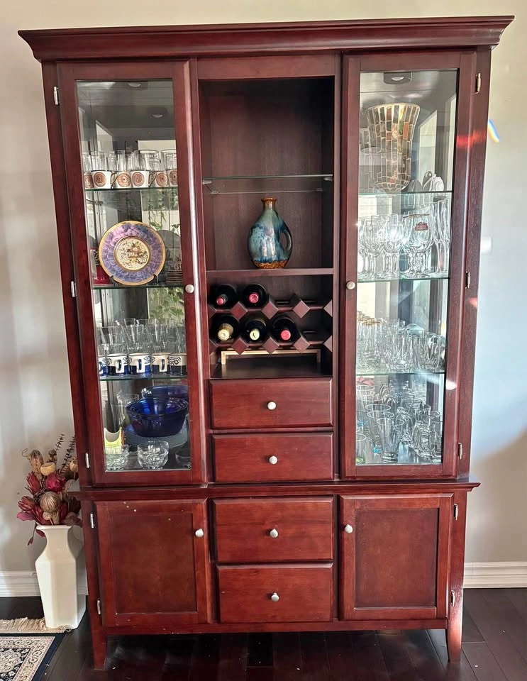 Large Wood China Cabinet with Wine Rack