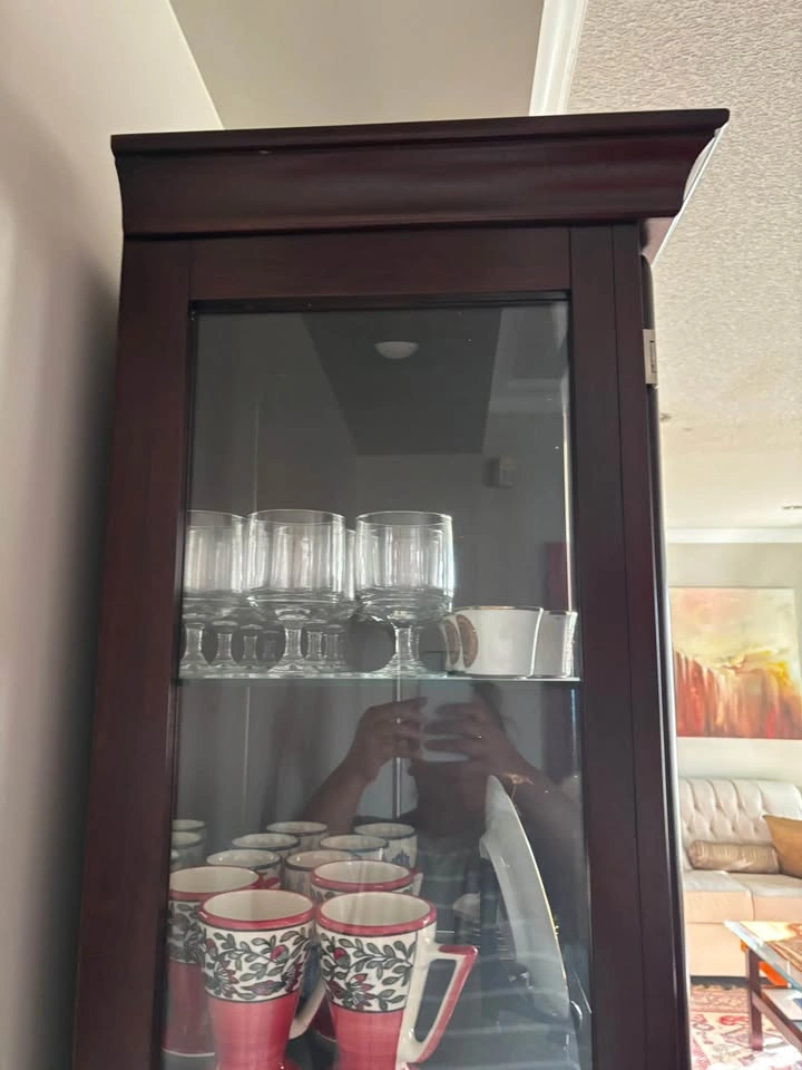 Large Wood China Cabinet with Wine Rack - photo 2