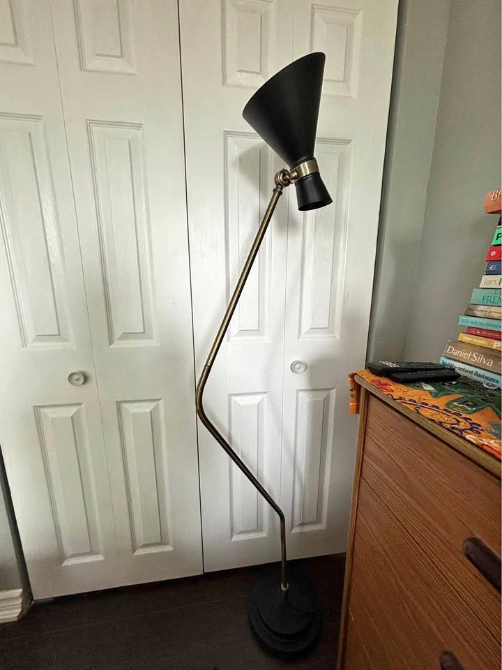 Mid-Century Modern Brass and Black Floor Lamp