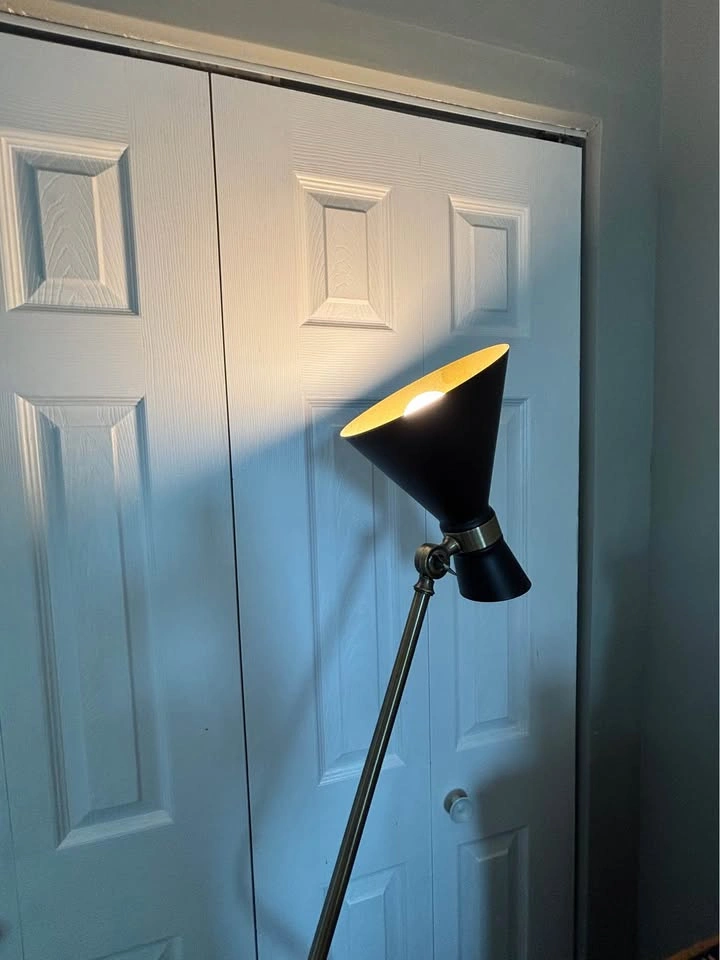 Mid-Century Modern Brass and Black Floor Lamp - photo 2