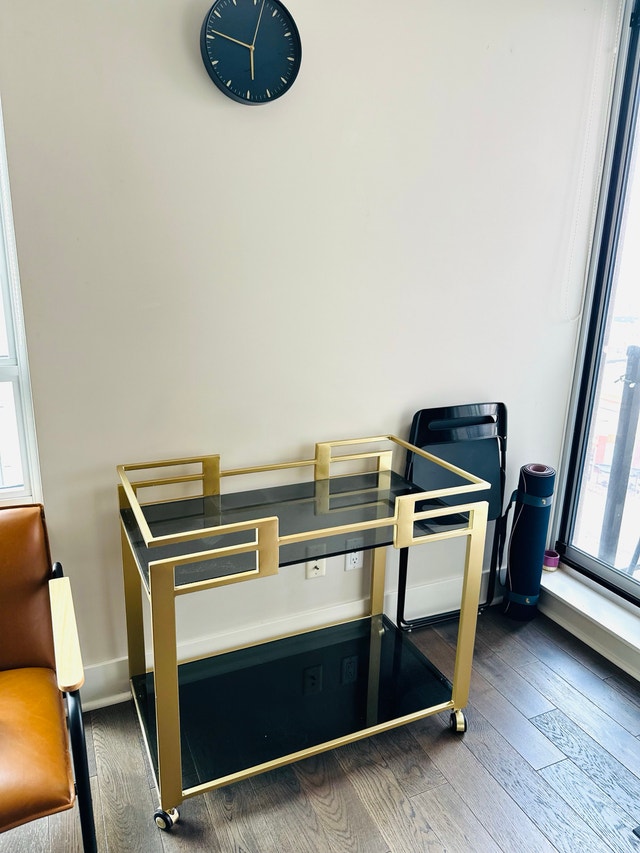 Gold Metal and Black Glass Bar Cart - photo 2