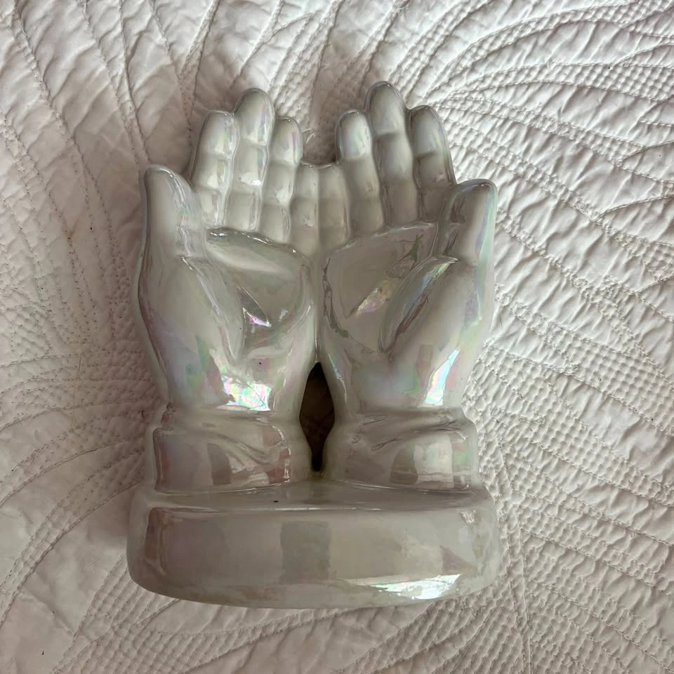 vintage iridescent hands figurine catch all